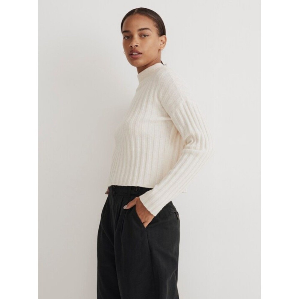 Madewell Mockneck Crop Sweater Womens Large Cream Wool Blend Ribbed
